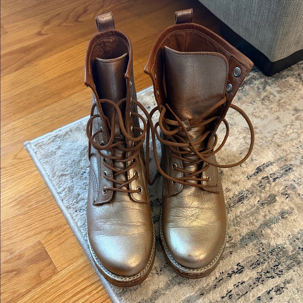 Frye Metallic Bronze Combat Boots
